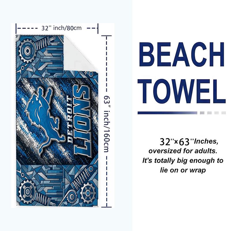 Detroit Lions Logo Print Beach Towel, Large Soft Quick Dry Towel for Beach Camping Swimming
