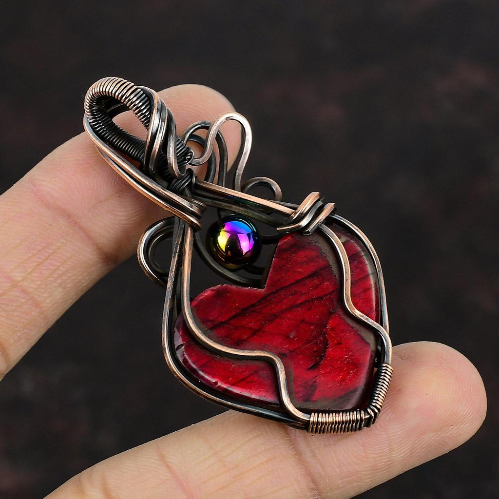 Красный огненный лабрадорит кулон медная проволока обернутый кулон медный драгоценный камень ювелирные изделия дизайнерский кулон проволочная обертка ручной работы ювелирные изделия подарки для мамы