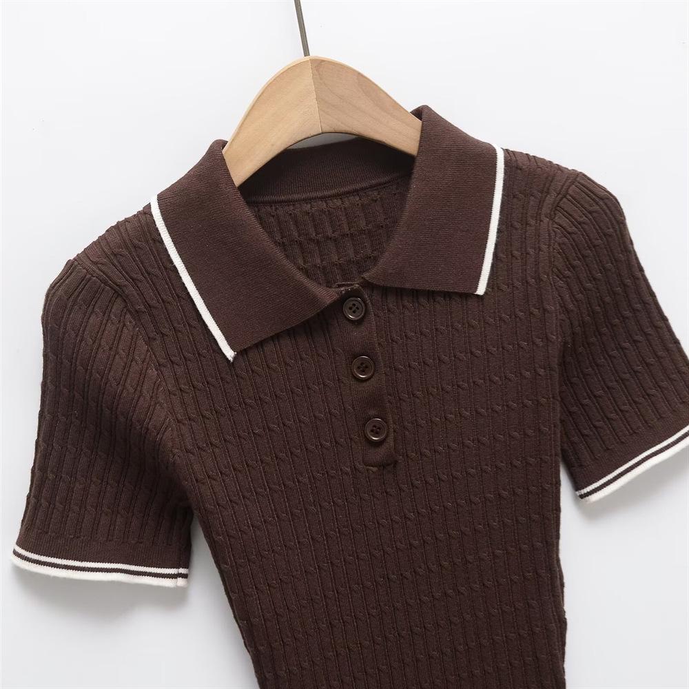 2025 Spring/Summer Slim-Fit Short-Sleeve Knitted Polo Collar Dress – Sweet Fashion for Women