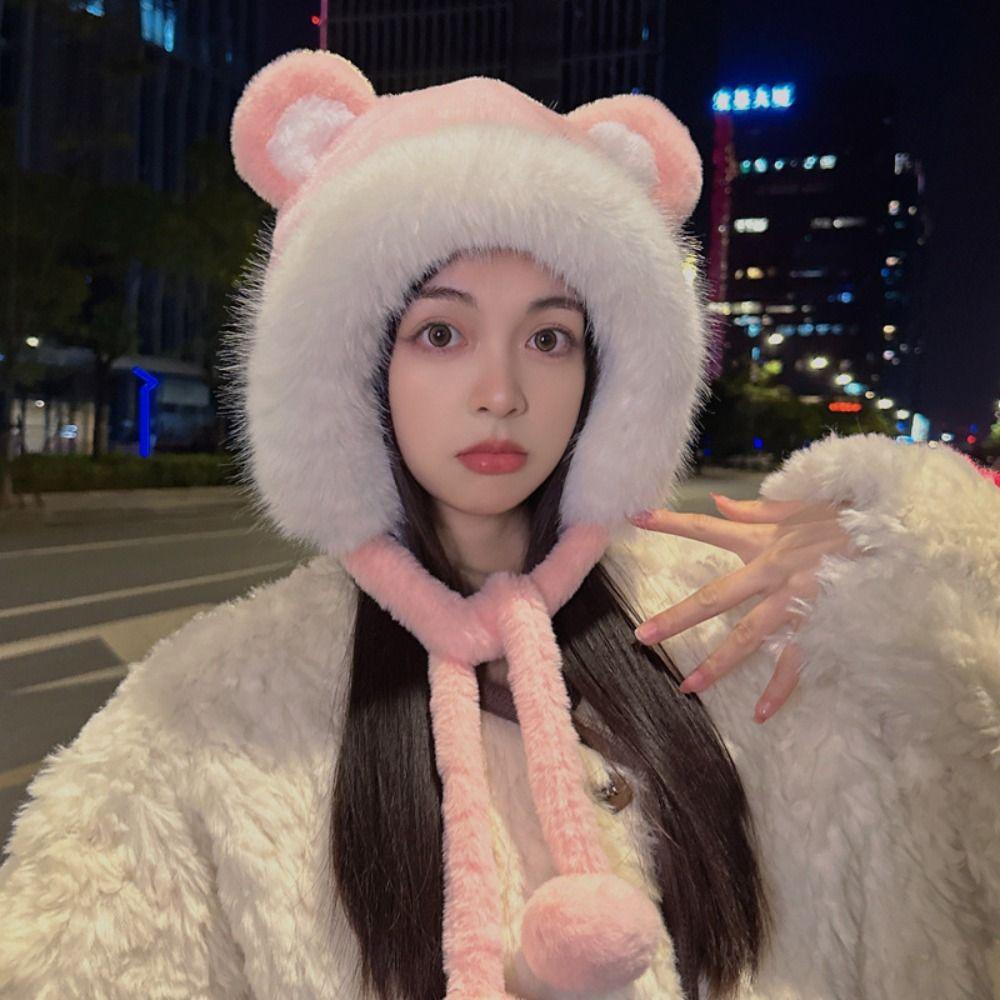 Корейская милая шапка с медвежьими ушками, плюшевая женская пушистая шапка, модная панама из искусственного меха, зимняя