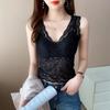 Summer Fashion Lace Sexy Sleeveless Short Blouse For Women V Neck Slim Fit Solid Shirt See Through Black Crop Top 25452