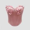 Розовый 3D-бабочка Сатиновый Корсетный Топ Без Бретелек С Вырезом «Сердечко» Укороченный Топ-Бюстье