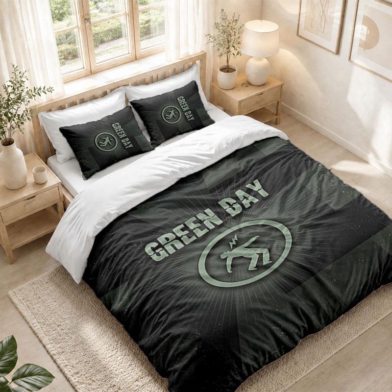 Bedding Set 1 Duvet Cover 2 Pillowcases Green Day Print Bedroom Home Decoration