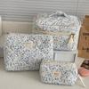 Spring Fresh Blue Floral Corduroy Makeup Bag - Portable & Versatile Storage