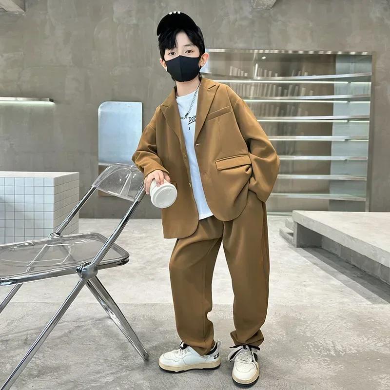 Стильный комплект блейзера для мальчиков, повседневные блейзеры, пиджаки, брюки, комплект из 2 предметов, школьные костюмы для выступлений, подростков, детей, наряды для свадебных вечеринок