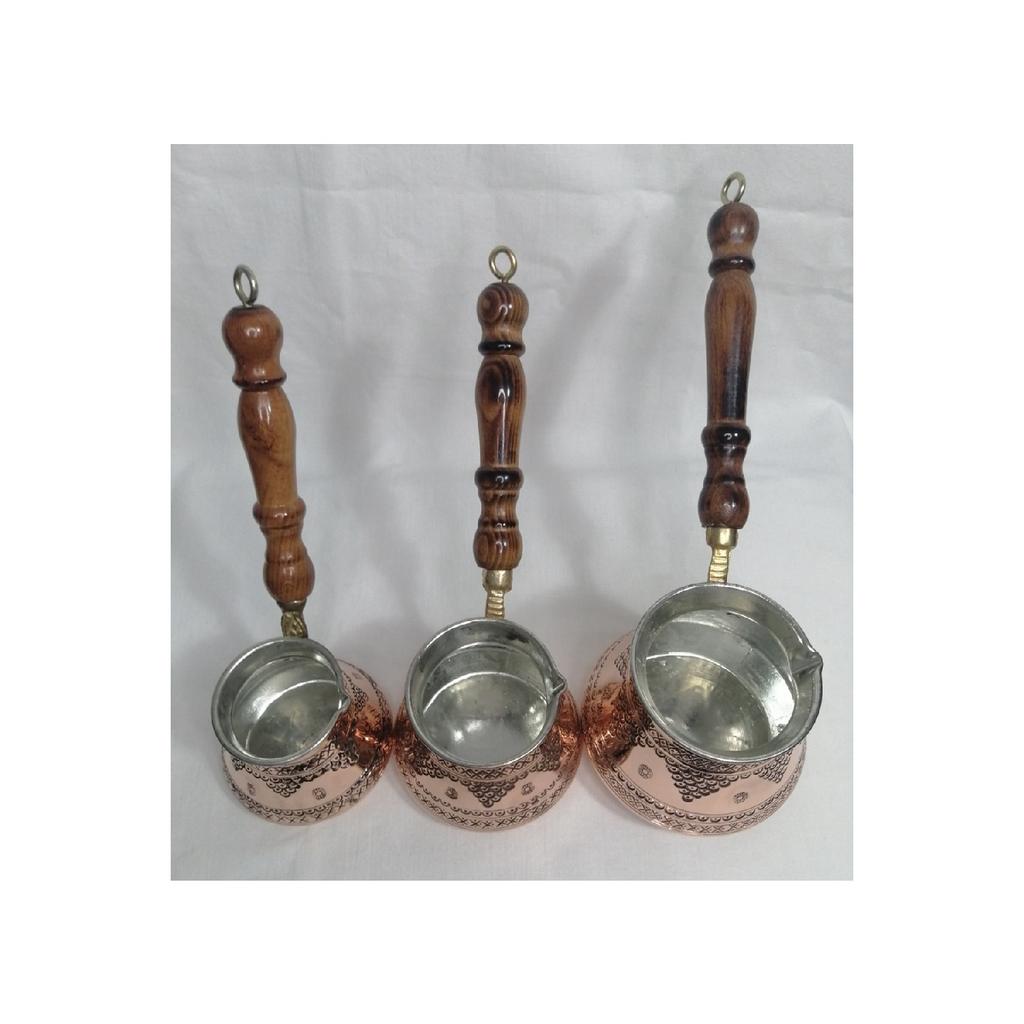 Медный набор из 3-х кофейников ручной работы с деревянной ручкой, модель винограда