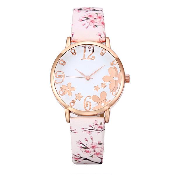 Women Creative Flower Watches Ladies Fashion Casual Leather Quartz Wristwatches Gift Clock