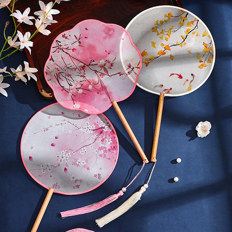 Винтажный круглый печатный веер китайский танцевальный летний классический костюм чонсам женский ханьфу кисточка веер