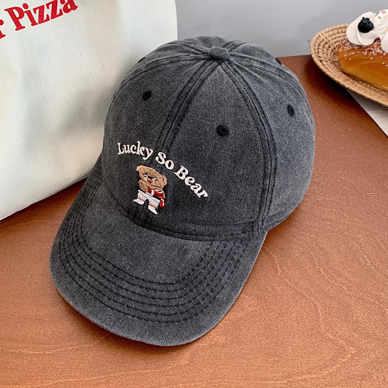 Vintage Bear Denim Baseball Cap For Women Stylish Distressed Soft Top Hat