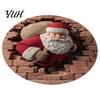Creative Christmas Party Decor Round Area Rug, 3D Optical Illusion Floor Mat with Santa Candy Cane Winter Holiday Carpet Print, Non-Slip Stain
