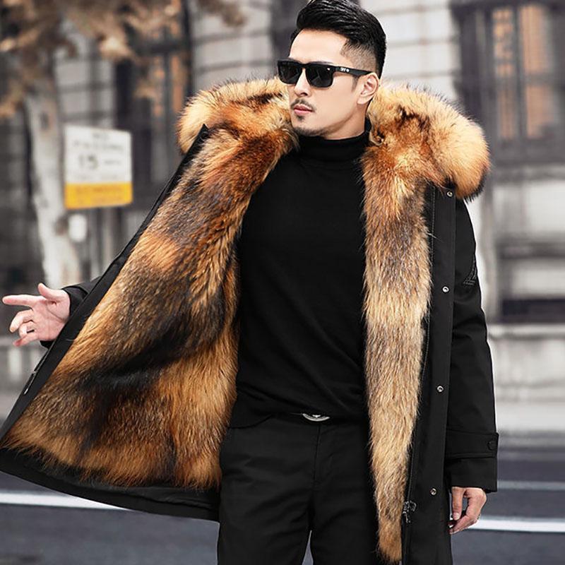 Мужская парка с подкладкой из цельного меха норки, новый зимний стиль, меховое пальто мехом к коже, имитация кашемира норки, средней длины