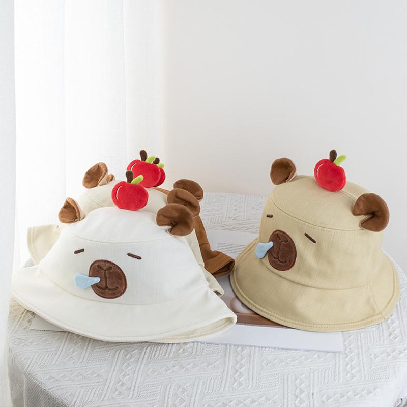 Capybara Apple Cartoon Sun Hat With Adjustable Brim For Summer Beach Leisure Girls