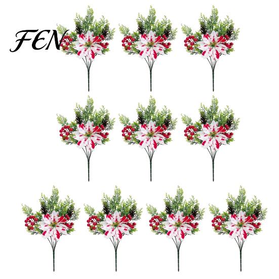 Faux Silk Christmas Blooms 5 Heads Artificial Poinsettia Flowers, Fake Pine Berry Decoration, Decorative Floral Arrangements Fade-Resistant