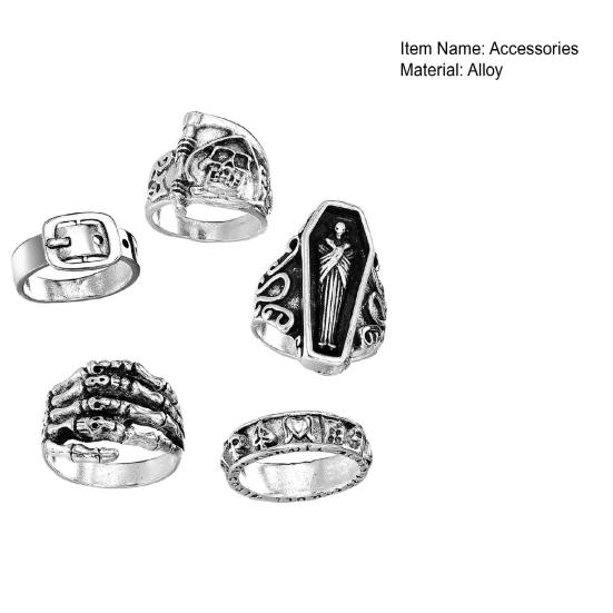 5 Pcs/Set Ring Set Stackable Punk Style Vintage Different Shapes Sickle Finger Decoration Jewelry Joint Finger Statement Rings Lady Gift