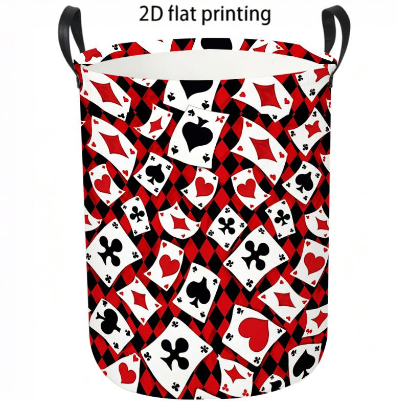 1pc Laundry Basket, Playing Card Pattern Dirty Clothes Hamper, Foldable Storage Organizer with Sturdy Handles for Bedroom And Living Room, Casual Home
