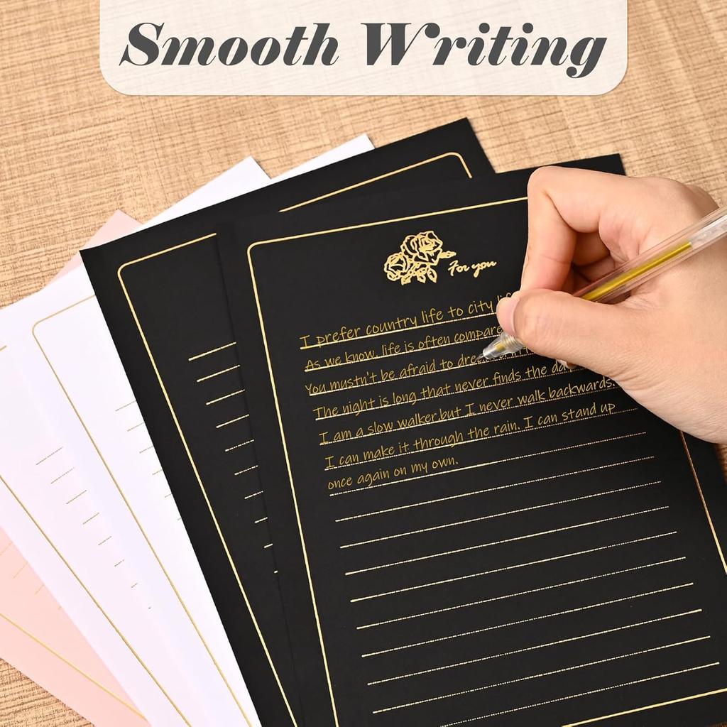 BAYTORY 45 Pcs Lined Stationery Letter Paper, A5 Golden-Lace Vintage Writing Letterhead, Decorative Stationery Paper for Love Letters Invitations &