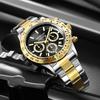 Кварцевые часы для мужчин Бизнес Золотые Черные из нержавеющей стали Модные Классические Роскошные Многофункциональные Аналоговые Наручные часы Reloj Hombre