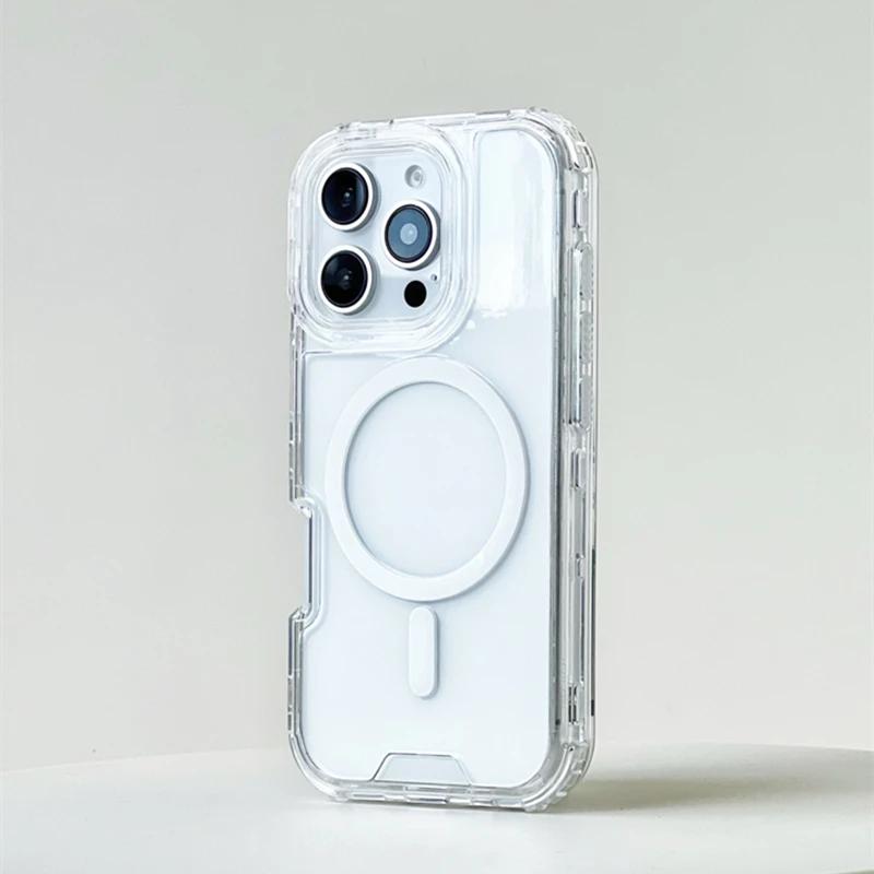 Неоновый Цветной Ударопрочный Чехол-Бампер MagSafe Для iPhone 16 16pro max 14 15 Pro 13 11 12 Беспроводная Зарядка Прозрачный Бронированный Чехол