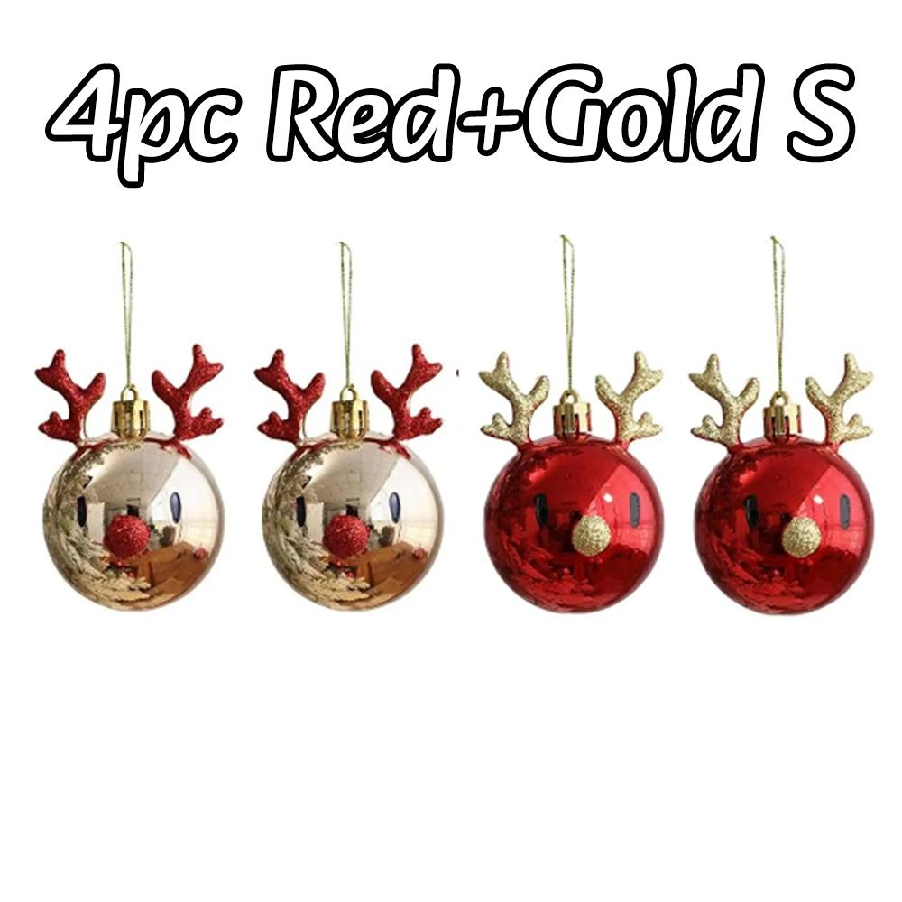 4Pcs Elk Plastic Christmas Ball Ornaments Reindeer Hanging Pendants For Xmas Tree Home Party Festival Decor