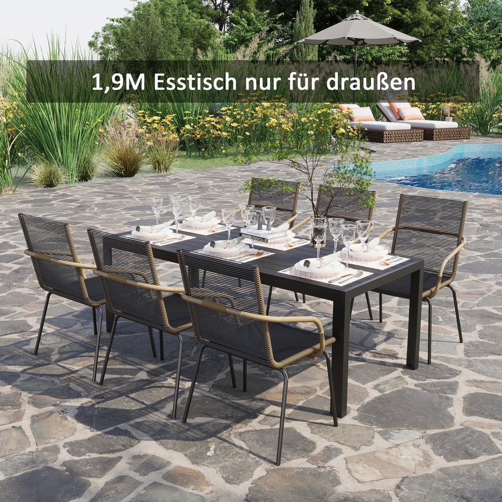 Garden Table Plastic 190 x 84.5 x 72 cm Weatherproof, Wood Look, Wood Texture