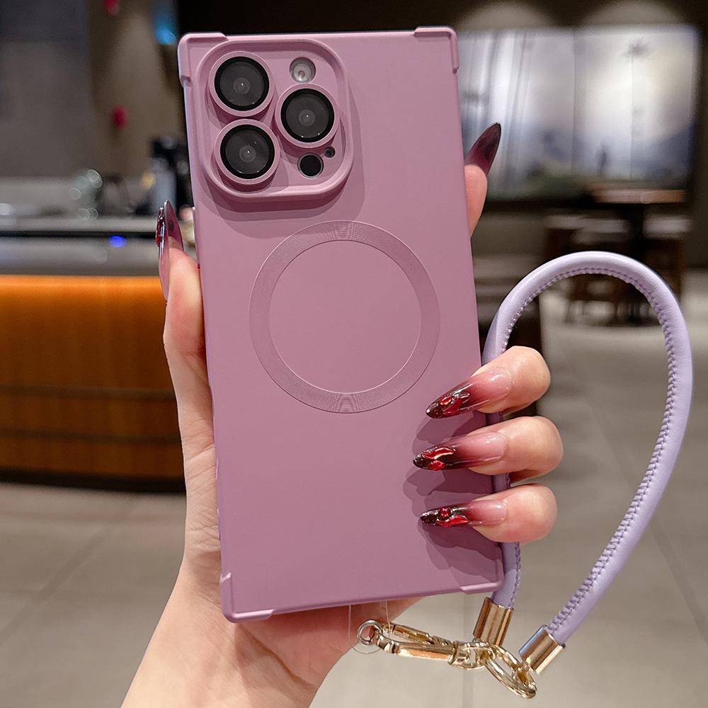 Для чехла Magsafe Кожаный ручной ремешок Шнурок для iPhone 16 15 14 13 Pro Max Магнитная беспроводная зарядка Ударопрочная мягкая накладка