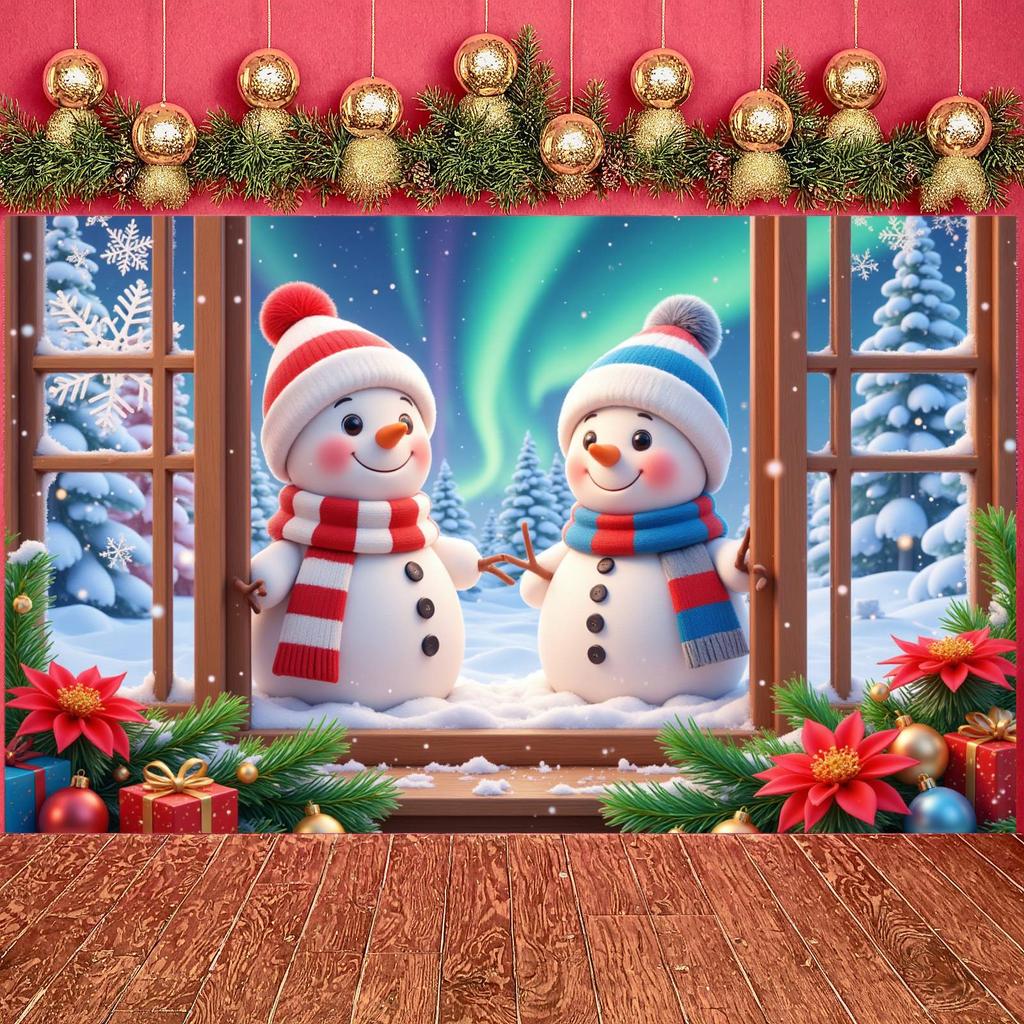 Snowman Banner Plush Snowman Christmas Party Banner Xmas Banner Poinsettia Accent For Xmas Event Winter Holiday Home Decoration