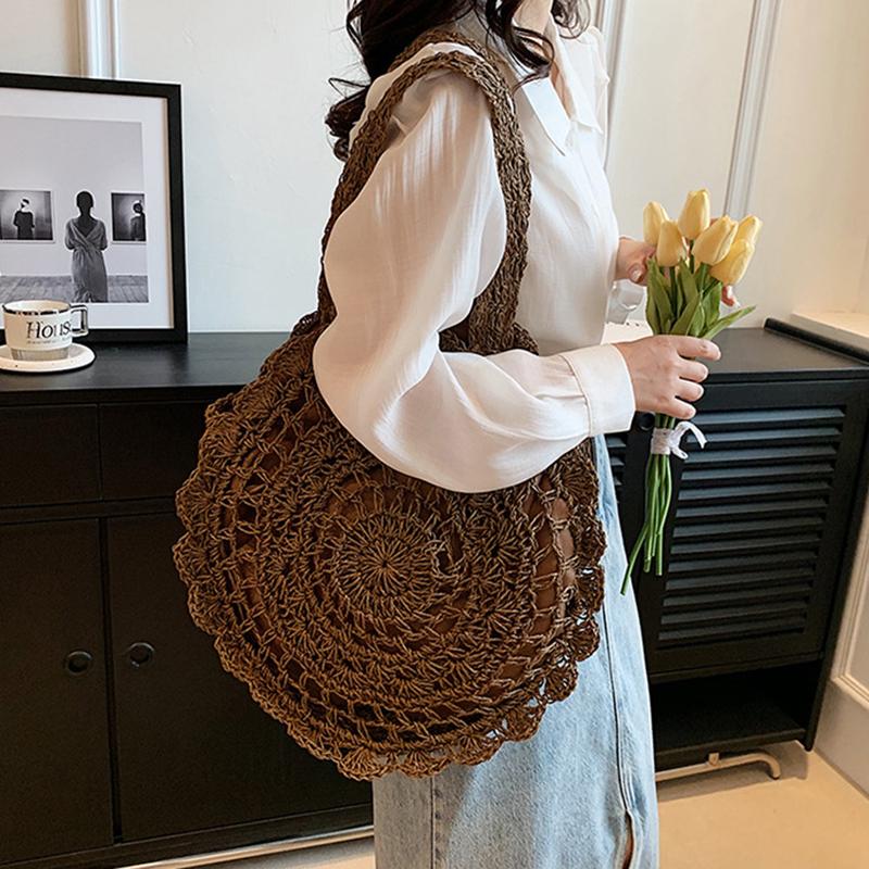 Летняя модная женская сумка на плечо большой емкости для пляжного отдыха из соломы