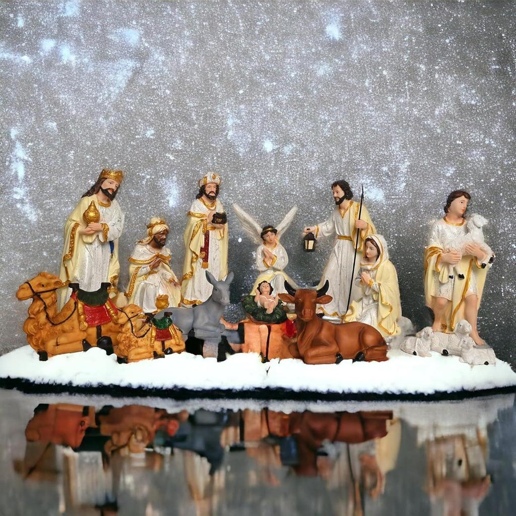 Рождественский набор из 15 предметов | Детский набор для кроватки, идеальный для рождественского подарка|Декор ( Пакет - Мария, Иосиф, Младенец Иисус, Ангел, 3 волхва, Пастух, 7 животных (6 дюймов)