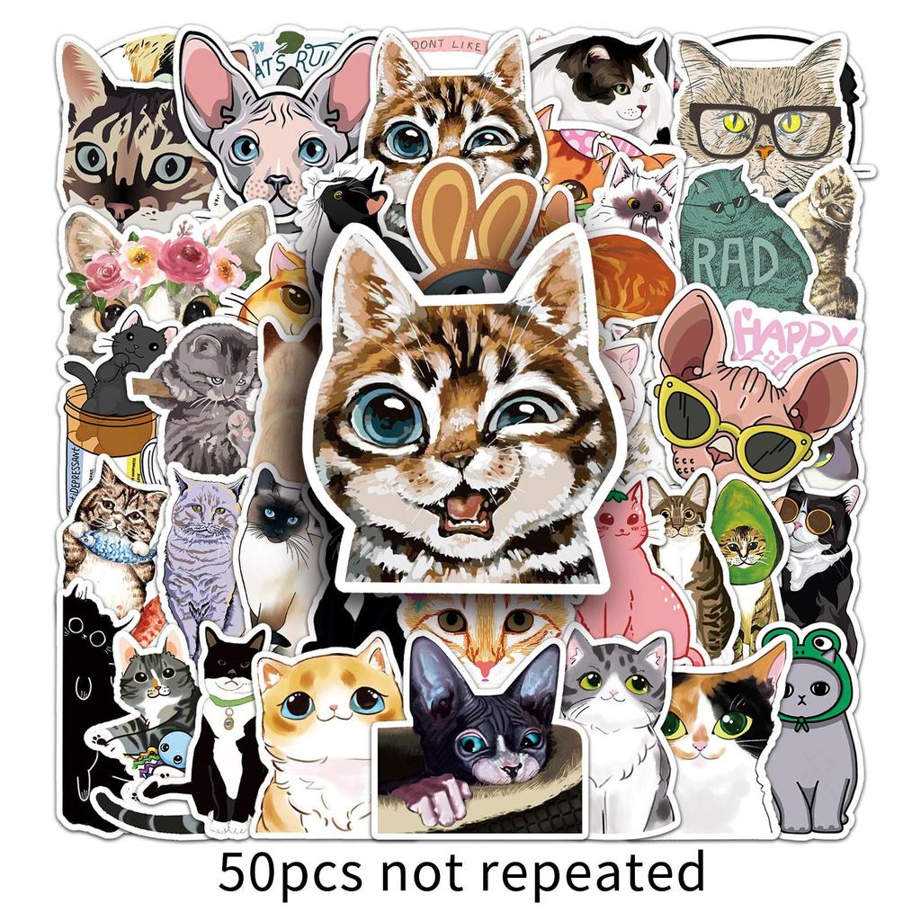 50 картинок персонализированных милых кошачьих мультяшных дудл наклеек для украшения блокнота, чемодана, автомобиля, самоката