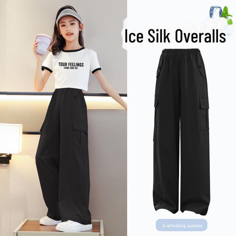 2024 Летние широкие брюки Ice Silk для девочек - Антимоскитные брюки для больших детей