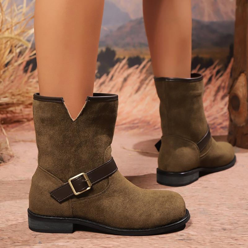 2024 Новый стиль сапог для женщин зимняя мода повседневная ходьба теплые пряжки декоративные модные сапоги до середины икры