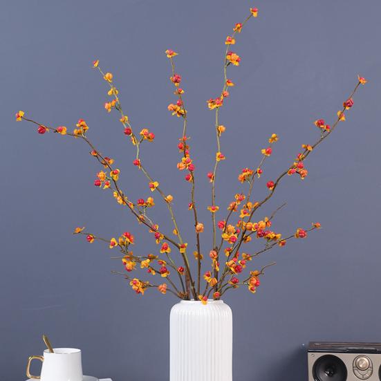 Искусственная ветка хурмы Реалистичная осенняя искусственная веточка стебель с листьями и плодами хурмы для дома, офиса, свадьбы, наполнитель для вазы, центральный элемент стола