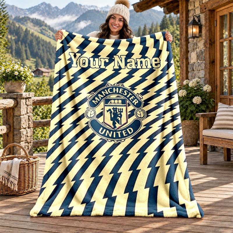 FC Manchester Custom Name Flannel Blanket Personalized Soft Warm Plush Throw Blanket Customized Gift for Family Friends