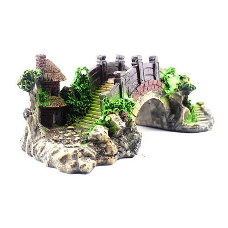 Имитировать пейзажный орнамент моста из смолы для украшения аквариума