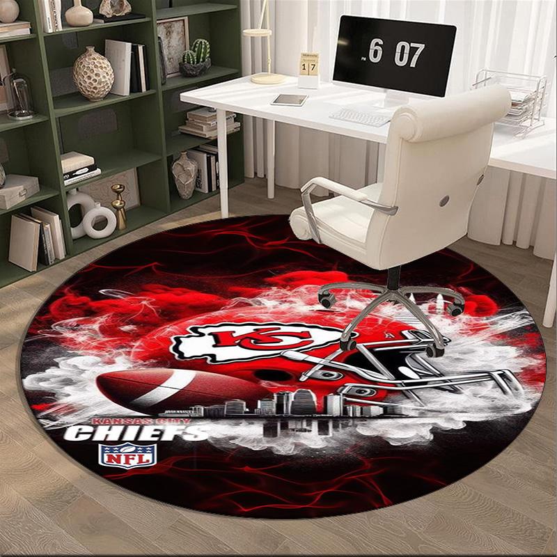 Kansas City Chiefs Logo Round Rug for Livingroom,Bedroom, Palyroom, Chair Rug, Area rug, Circle Carpet, Large Size Fan Christmas gift