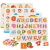 Wooden Puzzle 4 Types Series Mold Puzzle Montessori Puzzle Number Learning Shape Recognition English Alphabet Mold Matching Inset Magnetic Puzzle DIY
