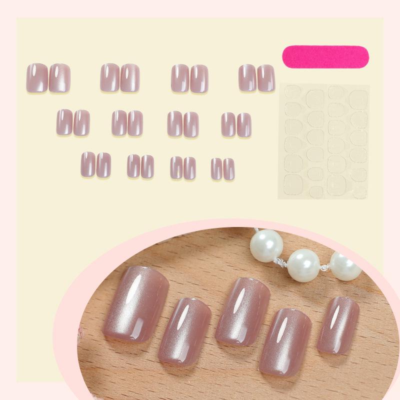 Летний флеш кошачий глаз средней длины нюдовый маникюр носимые ногти