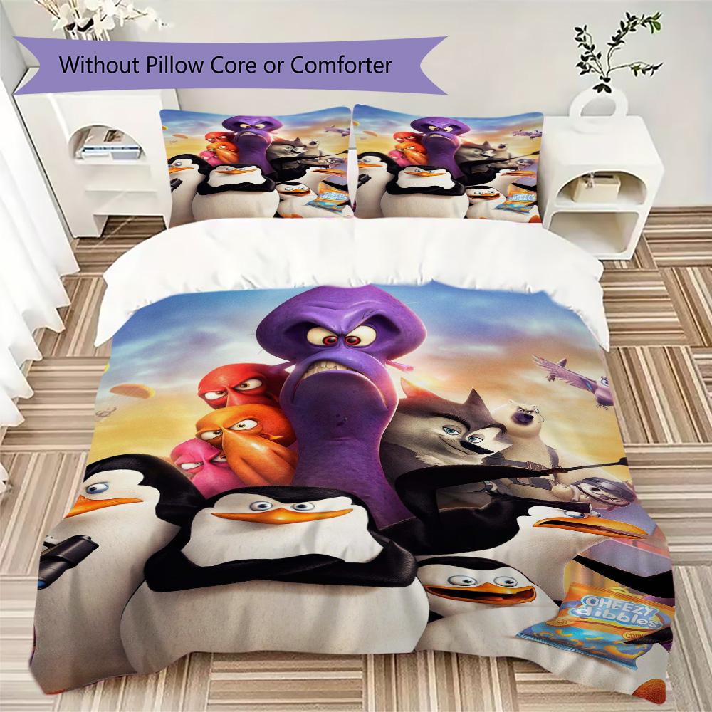 Brave penguin Pattern Bedding,Quilt Set Quilt Cover Pillowcase Home Birthday Gift (1*duvet cover+2*pillowcase,without core)ZSJT0917433