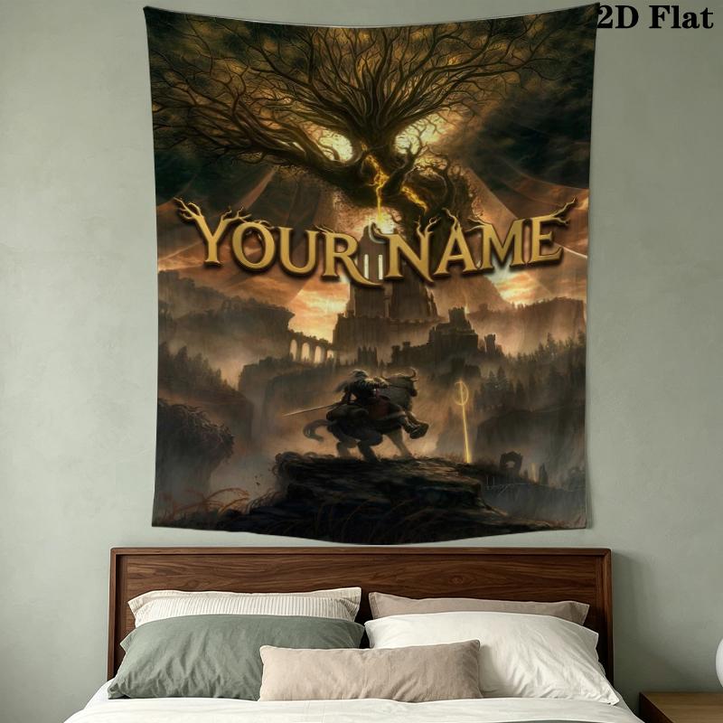 Custom Name Elden Wall Tapestry Aesthetic Wall Hanging Printed Fabric Blanket Decorative Tapestries for Bedroom Living Room Home Decor