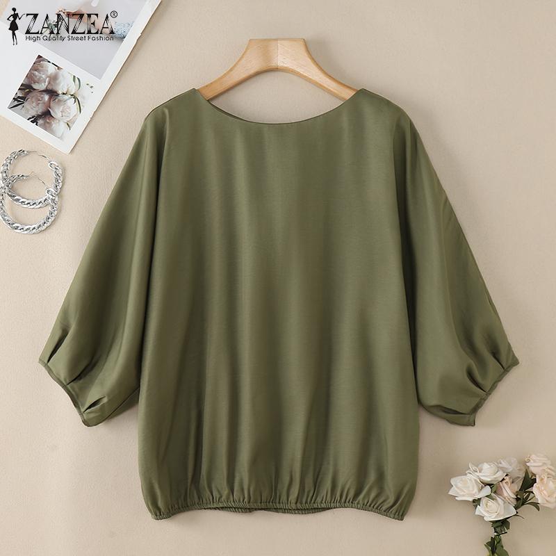 ZANZEA Женская повседневная блузка с круглым вырезом и рукавом 3/4