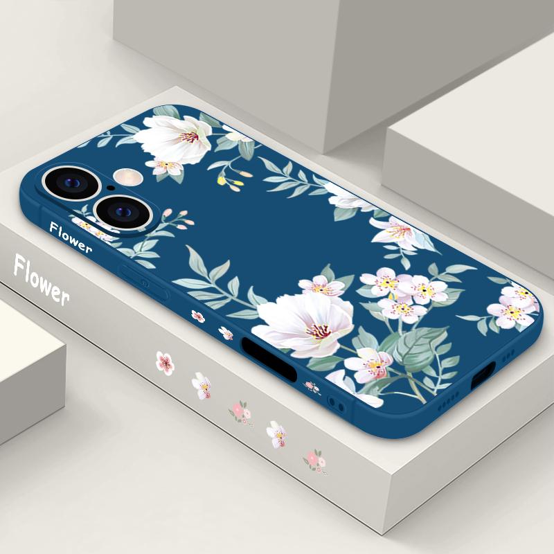 Простой цветочный узор противоударный мягкий чехол для iPhone 16 Pro Max 15 14 Pro 13 12 Mini 11 XS XR 8 7 ремешок TPU защита объектива тонкий матовый чехол для телефона