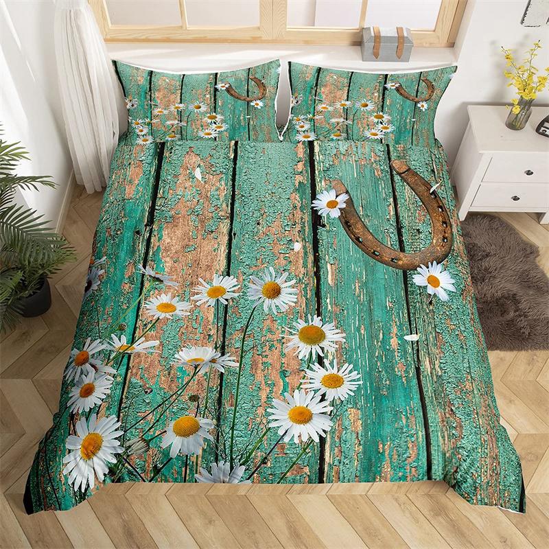 Dandelion Floral Duvet Cover King Queen Wooden Plank Farmhouse Comforter Cover Microfiber Dragonfly Botanical Weed Bedding Set