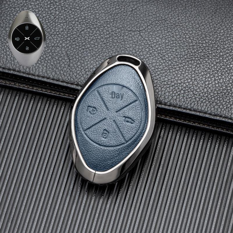 Кожаный чехол для ключа автомобиля с хорошим сигналом для Xiaopeng P7 G9 G3 P5 - Металлический, полная защита, двусторонняя защита