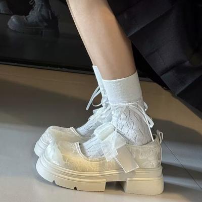 Мэри Джейн маленькие кожаные туфли женские 2025 лето новые платформа шнуровка бант национальный стиль с юбкой большая голова одинарные туфли