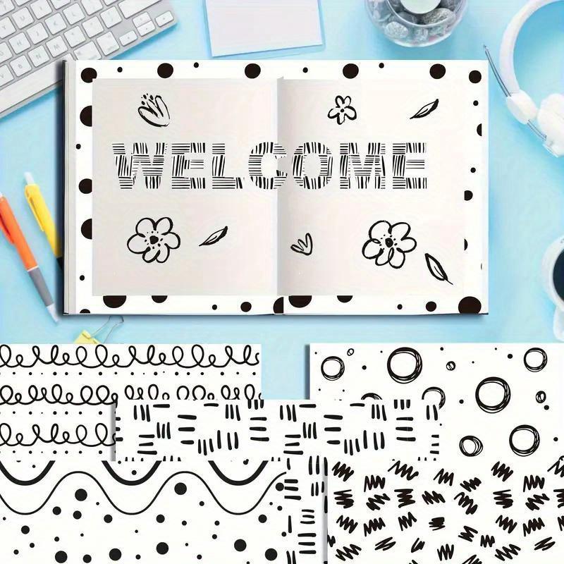 Набор декоративной фоновой бумаги 24 шт. - Черно-белая абстрактная графика для скрапбукинга, журнала и украшения поделок