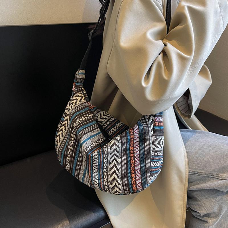 Сумка через плечо в племенном стиле, складная, кроссбоди, на молнии, в полоску, сумка-хобо кроссбоди для женщин, повседневная сумочка CLE