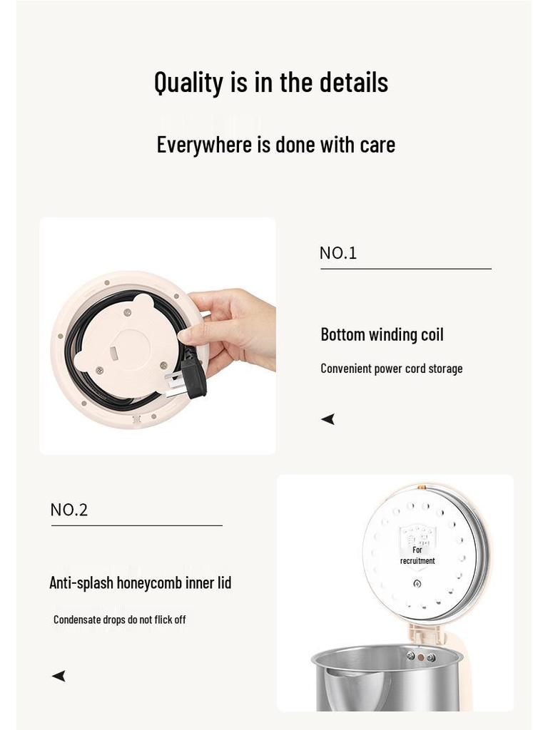 Электрический чайник Malata из нержавеющей стали с двойными стенками и умной изоляцией - Прочный для домашнего использования