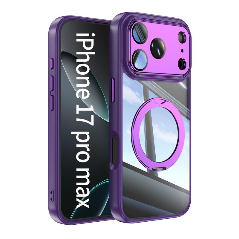 Магнитный чехол-подставка с кольцом для iPhone 17 Pro Max 16 15 14 13 12 Pro Max, роскошный защитный чехол с прозрачной задней панелью, гибридный TPU+PC, ударопрочный чехол
