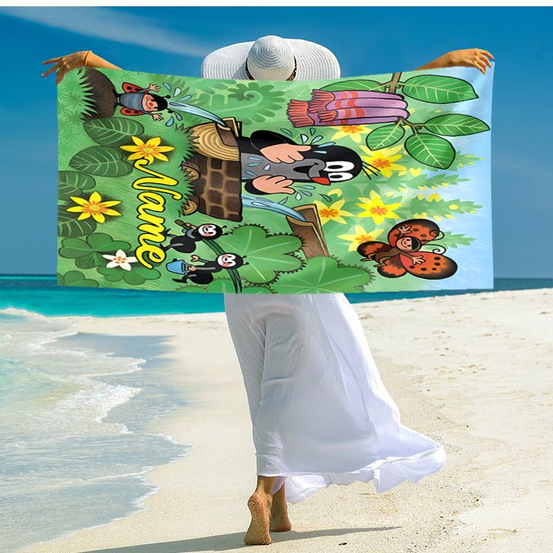 Personalized customized proof beach towel with The Little Mole pattern - soft, absorbent,quick-drying,perfect swimming,camping&bathing