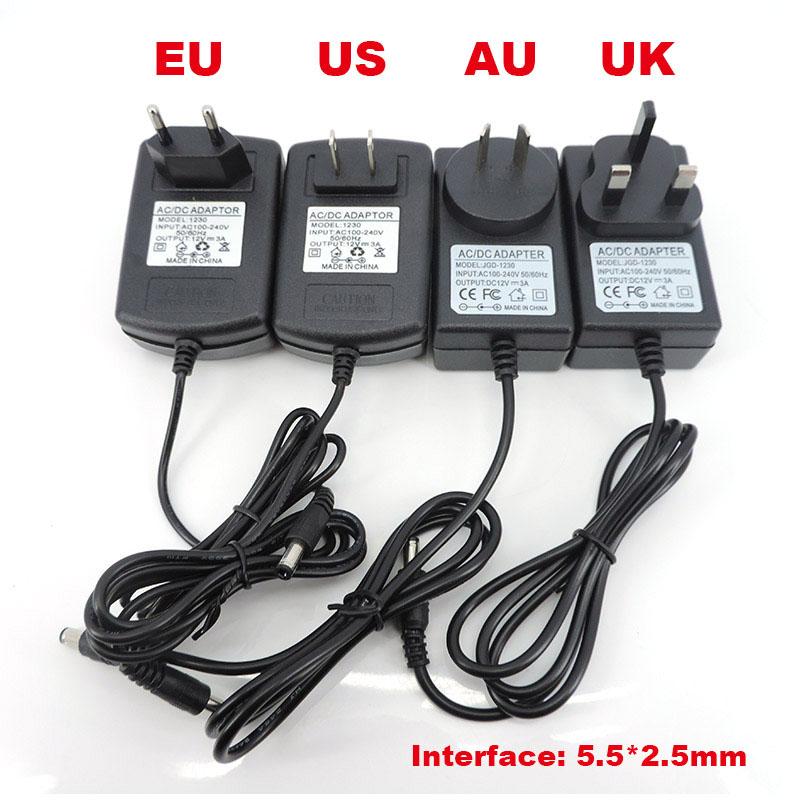 AC TO dc 12V 3A 3000MA EU US AU UK Блок питания 12V Трансформатор AC 220V TO 12V Адаптер питания переменного тока для светодиодной ленты Драйвер--
